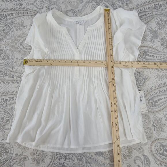 Liverpool Stitch Fix women's flowy blouse white pleated NWT Petite Large office - Picture 5 of 9